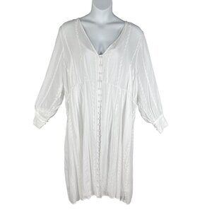 Torrid Womens 5X Button Up Long Sleeve Midi Challis White Dress Cottagecore Boho